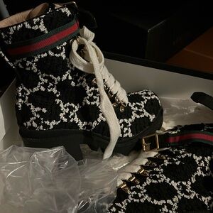 Gucci Black and White Textured Ankle Boots